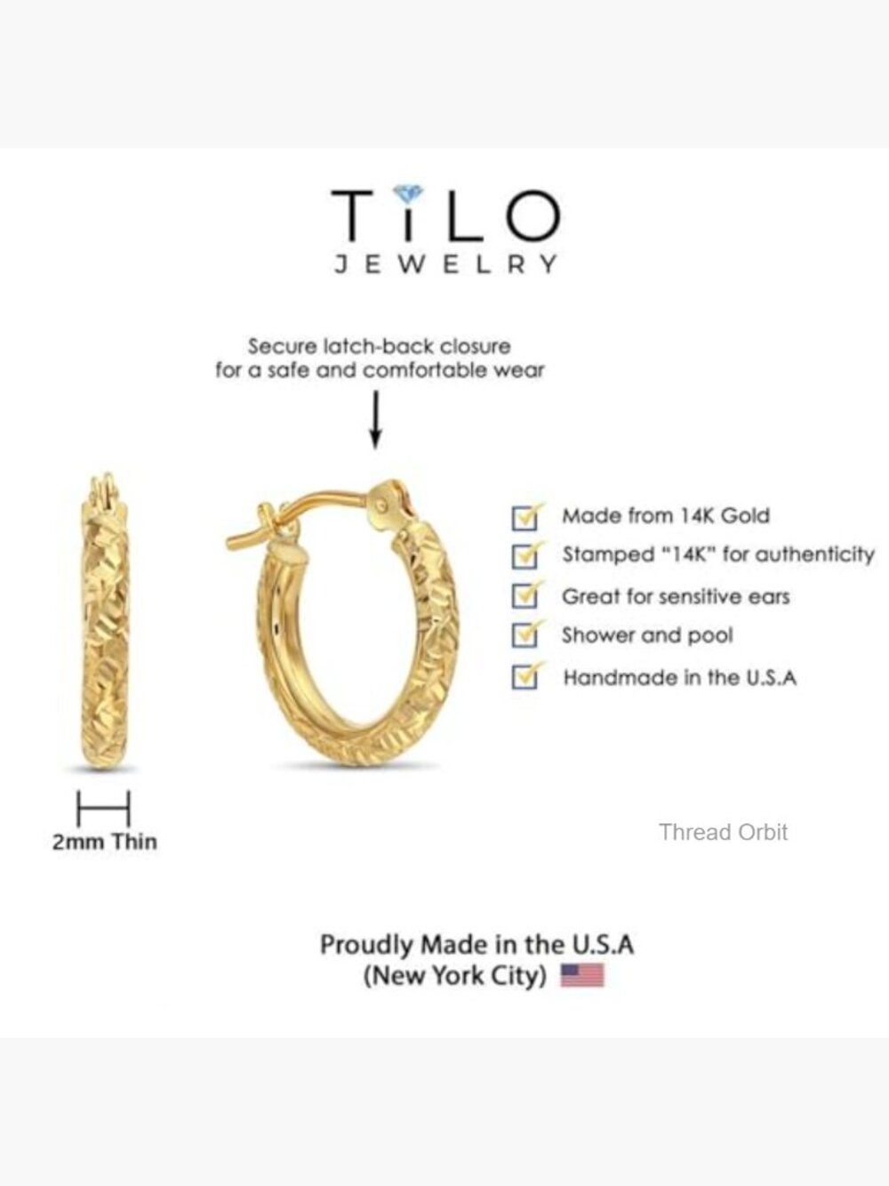 14k Gold Hand Engraved Diamond-cut Round Hoop Earrings 0.5 inch - Picture 4 of 7